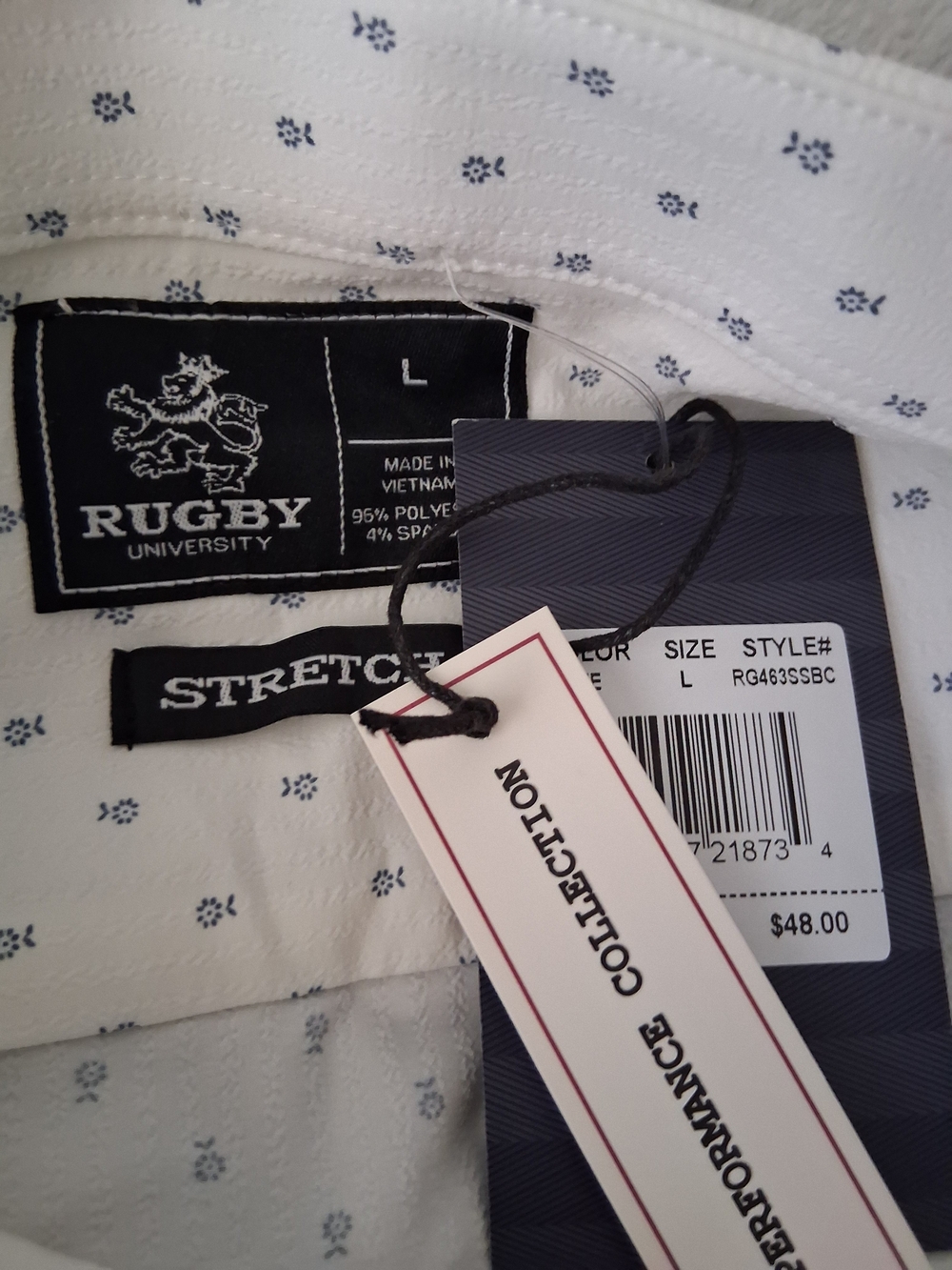 Rugby University Men's White Patterned Casual Button-Down Shirt L